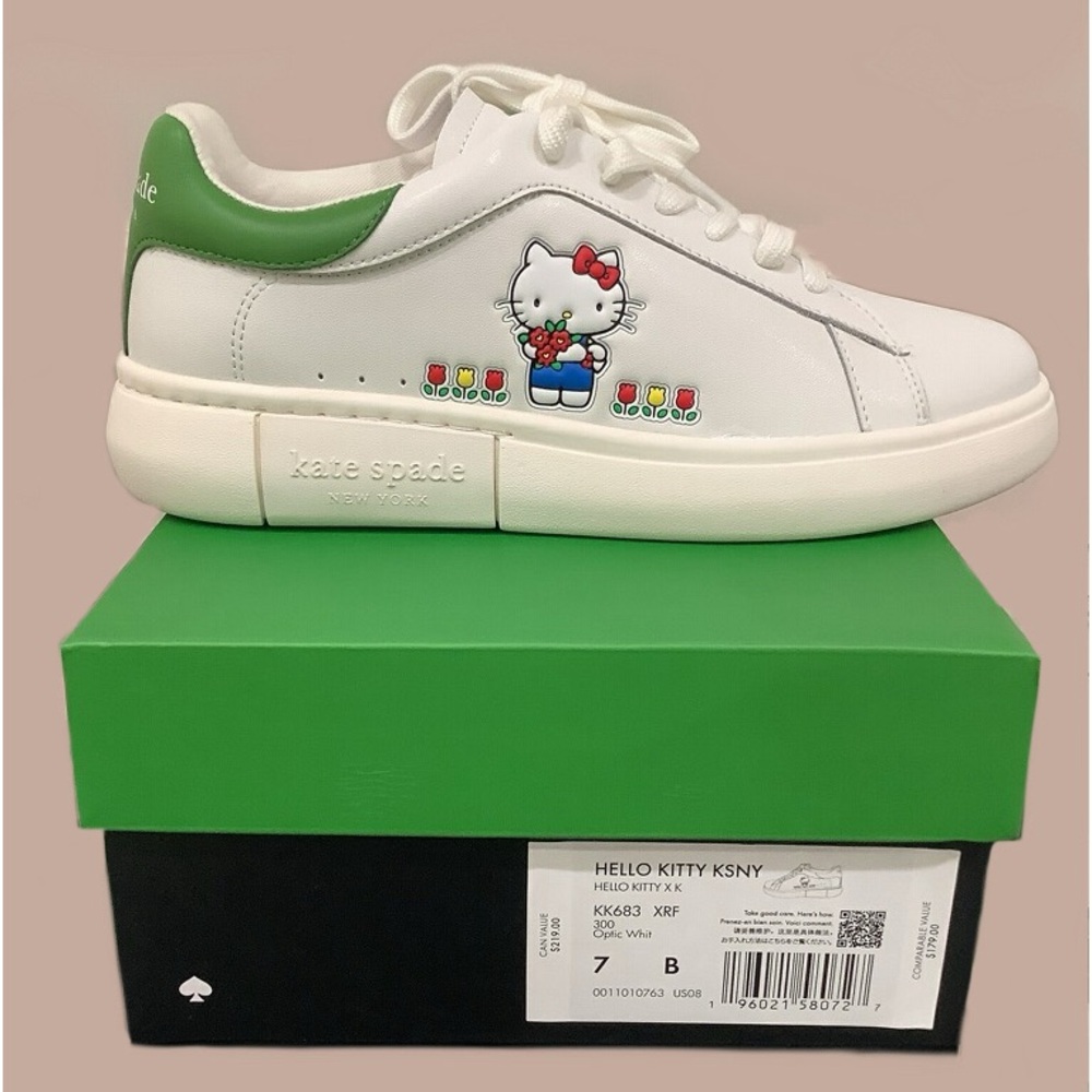 ♠️Kate Spade New York X Sanrio Hello Kitty Leather Sneaker, Optic White NIB - Picture 6 of 7